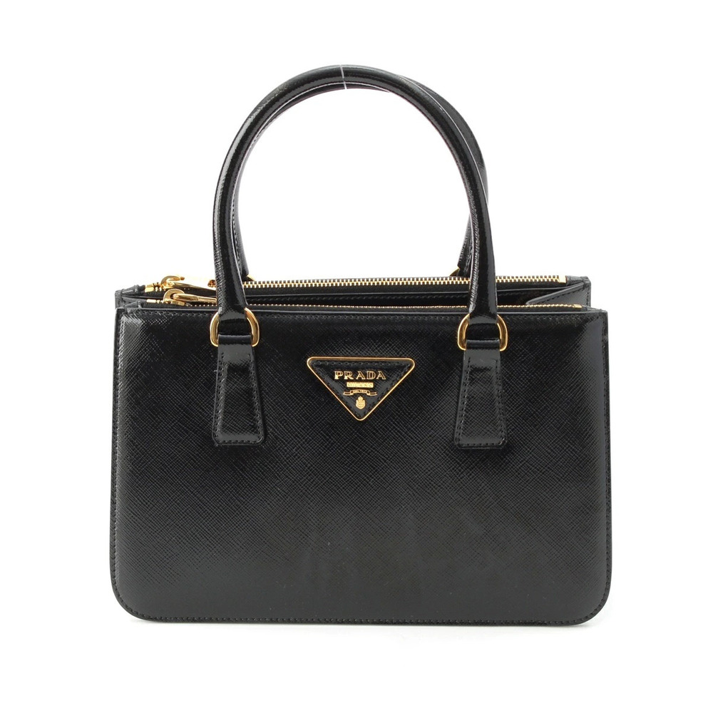 Prada Saffiano Leather Triangle Patent Vernis 2way Shoulder Bag Black